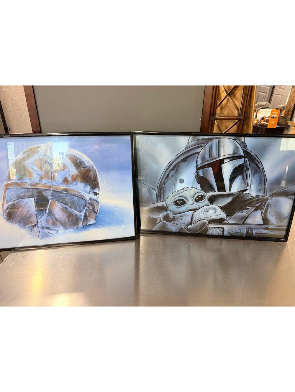 Framed Mandalorian art print set signed wall art pictures